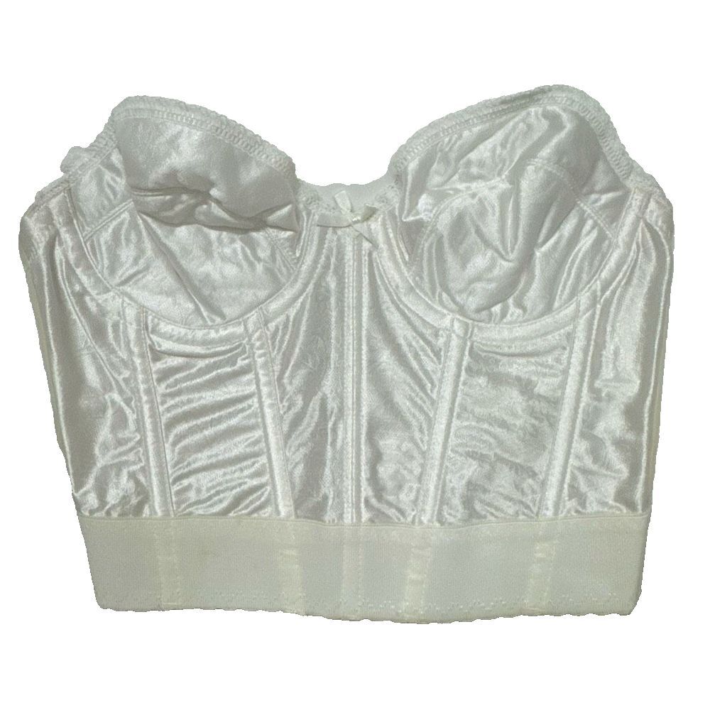 Lovable Vintage Women Corset 34B Ivory Satin Sheer Lace Adjustable Straps